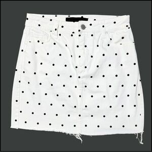 Tinsel White Polka Dot Denim Mini Skirt Size 27 small Distressed Raw Hem